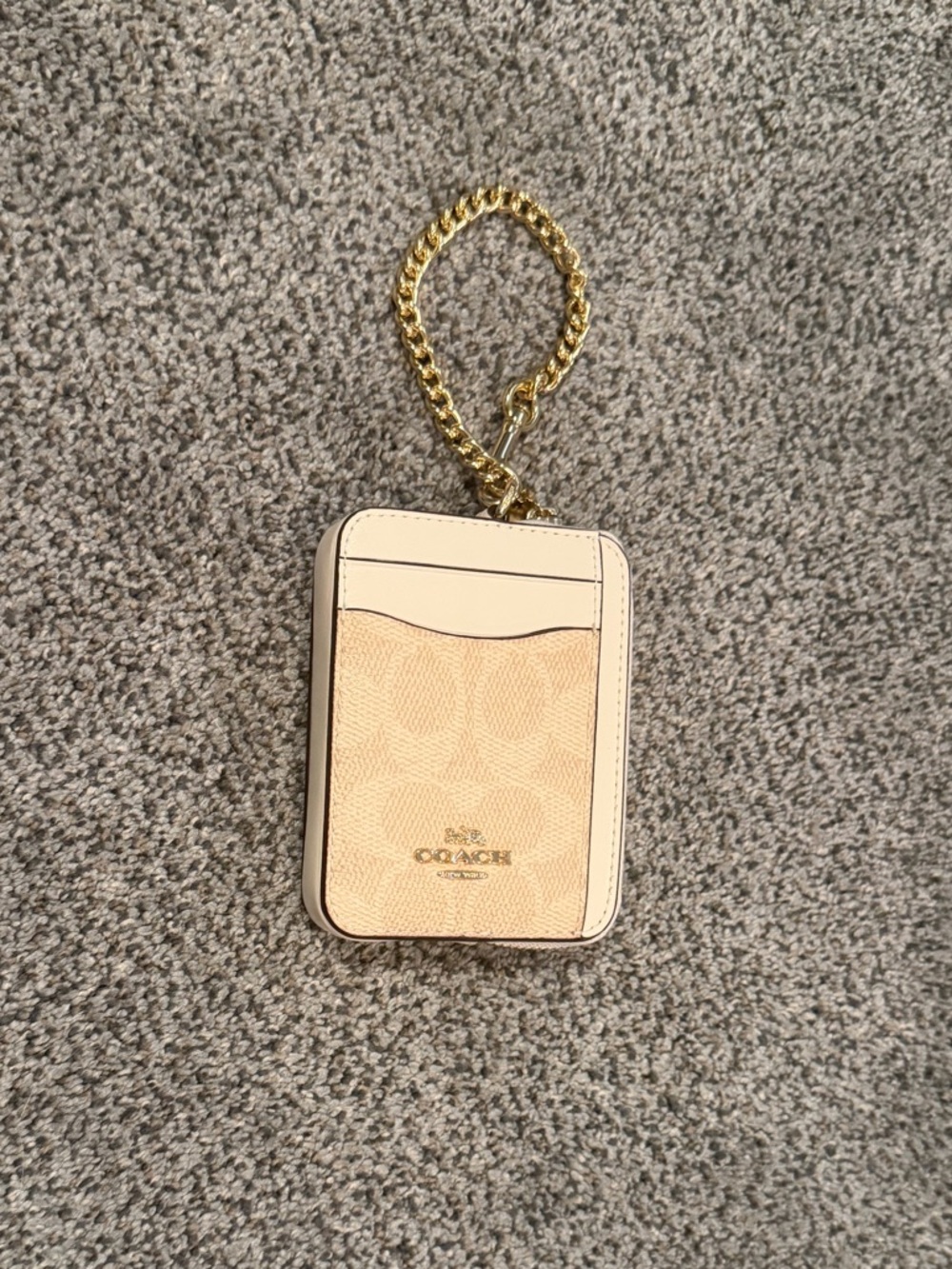 Coach Cream Signature Card Case with Gold Chain